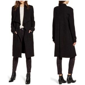 BB Dakota Revolution Drapey Open Front Bouclé Trench Coat M Black NEW